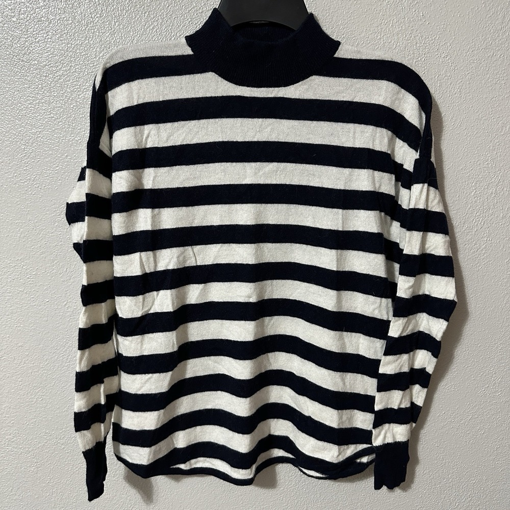 Madewell Ashbury Mockneck Alpaca Wool Sweater Kelsey‎ Stripe Womens XS Navy Blue